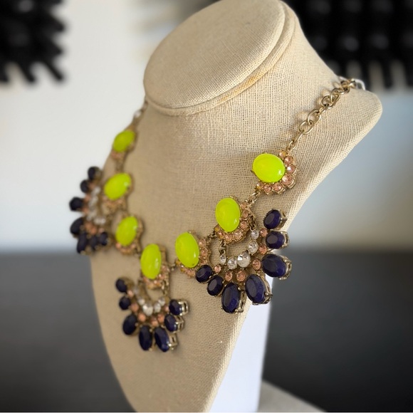 Neon Yellow and Deep Blue Statement Necklace - Picture 4 of 6